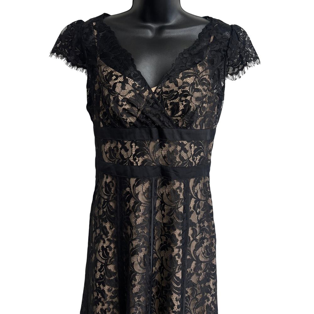 Ann Taylor Loft Black Lace Fit & Flare Dress Size 2 Nude Lined Midi Cocktail EUC - Picture 2 of 10